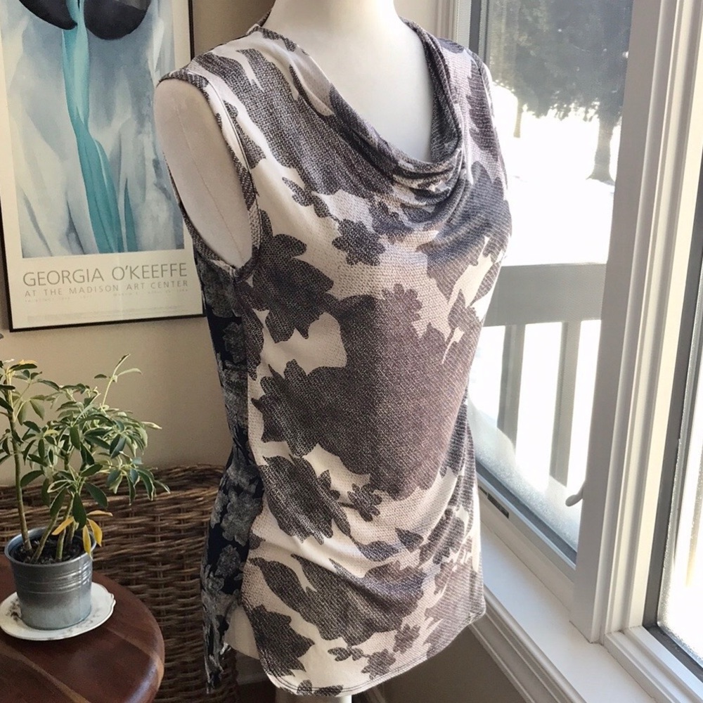 CAbi Floral Tango Drape Front Sleeveless Top Style #3057 Size XS